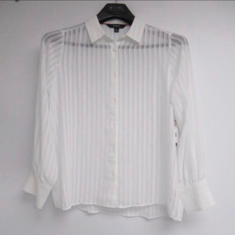 IMNYC Women’s Striped Button Down Sheer Blouse